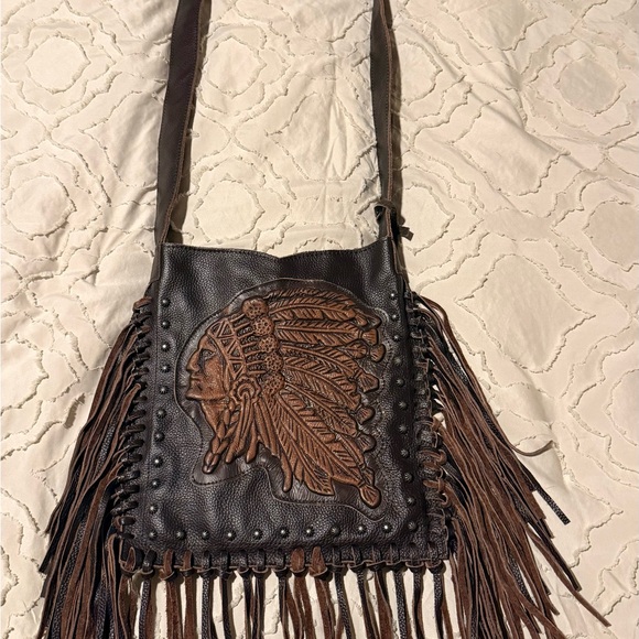 RAVIANI Brown Leather Fringe Bag - Picture 2 of 6